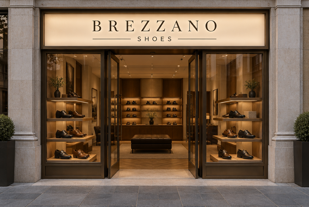 Brezzano Shoes boutique with the Brezzano sign above the entrance